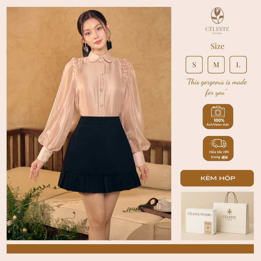 [LIMITED] CÉLESTE - Áo Sơ Mi Tay Dài Chất Tơ Voan Mềm Cổ Sen Selene Shirt