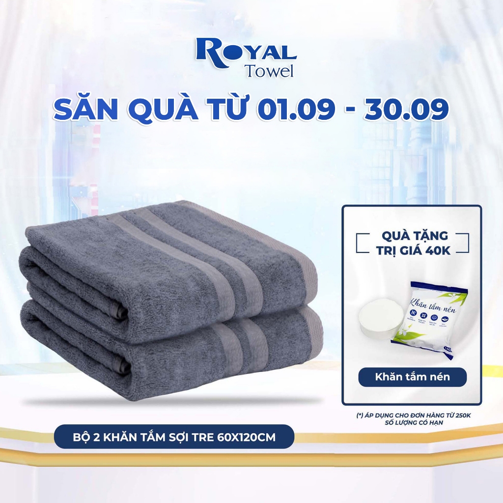 Bộ 2 Khăn Tắm 60x120cm Royal Towel Chất Sợi Tre Siêu Mềm Mịn, Thấm Hút Tốt