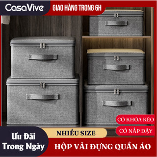  Hộp Vải Đựng Quần Áo Gấp Gọn Túi Thùng Đựng Đồ Có Nắp Đậy Khóa Kéo Nhiều Size Sắp Xếp Tủ Đồ CASAVIVE 