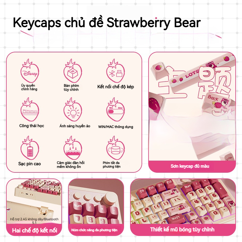 Bàn phím giả cơ không dây Bluetooth/2.4G D98 Phím Led Pin Sạc 2000mAh cho văn phòng kết nối Laptop máy tính điện thoại | BigBuy360 - bigbuy360.vn