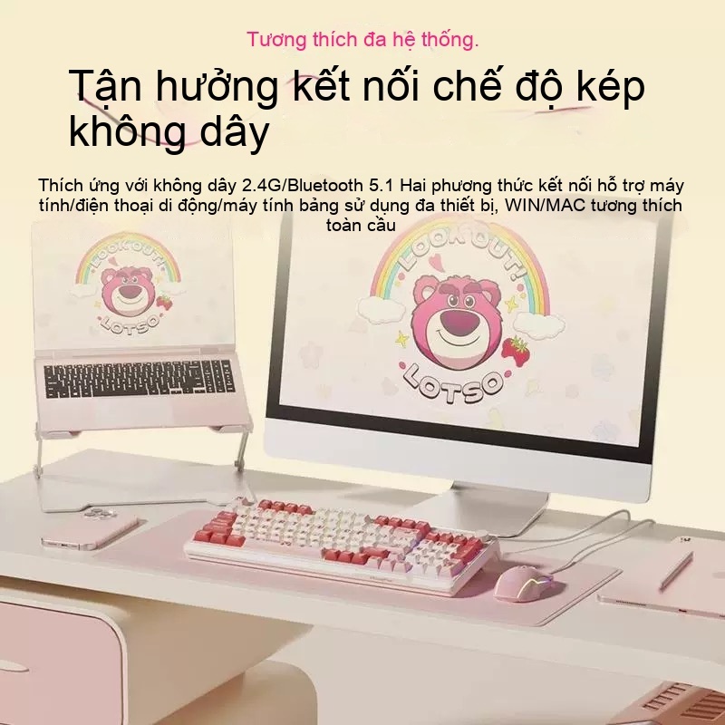 Bàn phím giả cơ không dây Bluetooth/2.4G D98 Phím Led Pin Sạc 2000mAh cho văn phòng kết nối Laptop máy tính điện thoại | BigBuy360 - bigbuy360.vn