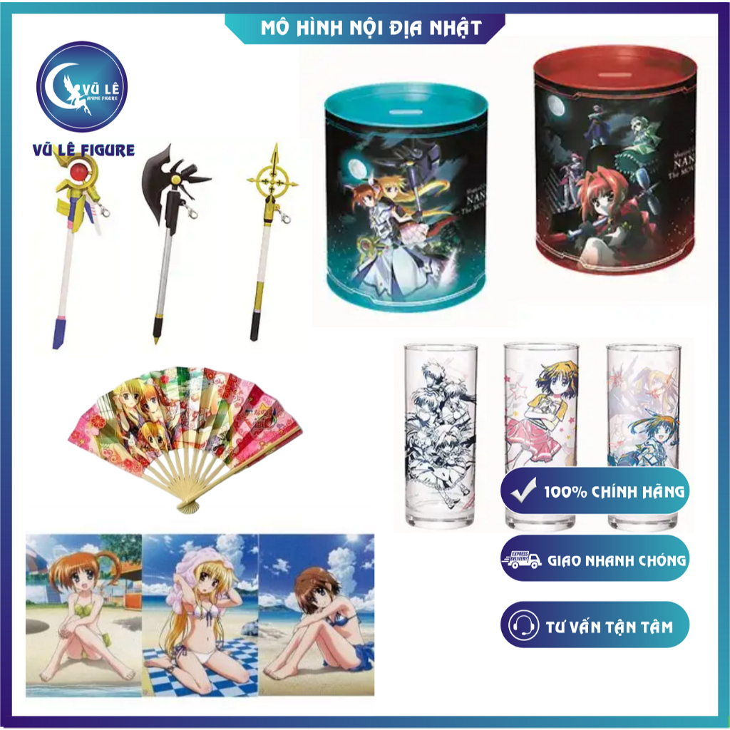 Đồ sưu tầm anime Magical Girl Lyrical Nanoha, Goods anime: móc khóc, ly, bút , ống heo Ichiban Kuji