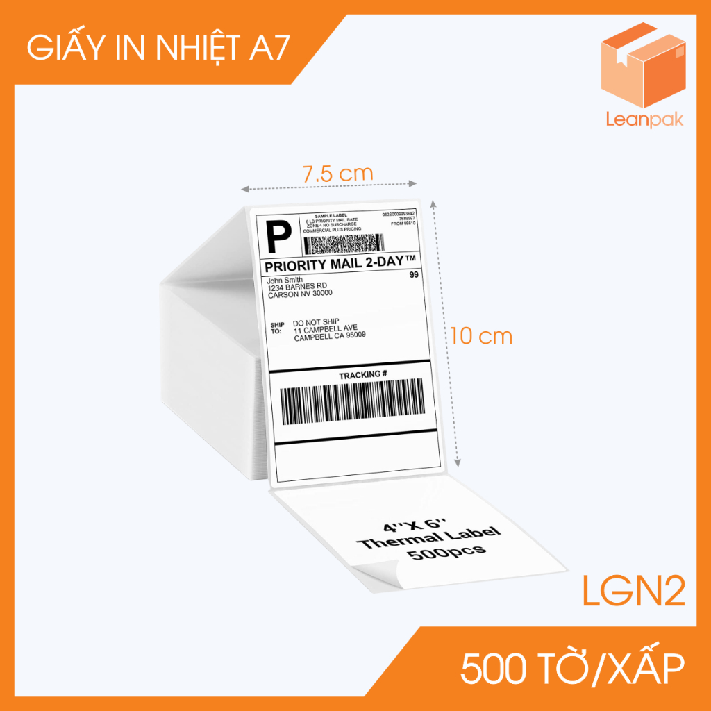 Xấp 500 tờ giấy in nhiệt A7 tự dính - Giấy in đơn hàng, giấy in A7 - 75x100 mm -L.MGN2