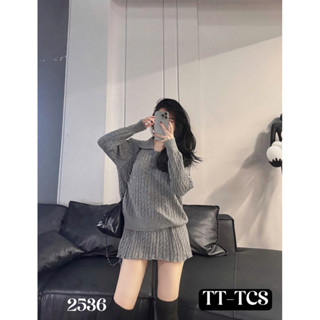 Set Váy Len Thừng Cổ Polo Thêu Ngựa [Sẵn Ship]