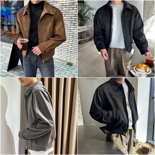 Áo Khoác Jacket Da Lộn Trơn Form Crop Unisex Nam Nữ