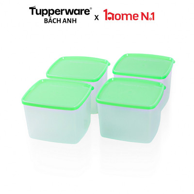 Bộ hộp trữ khô/ mát Tupperware Medium Square Round Gen I 840ml (4 hộp) - Nhựa nguyên sinh, an toàn