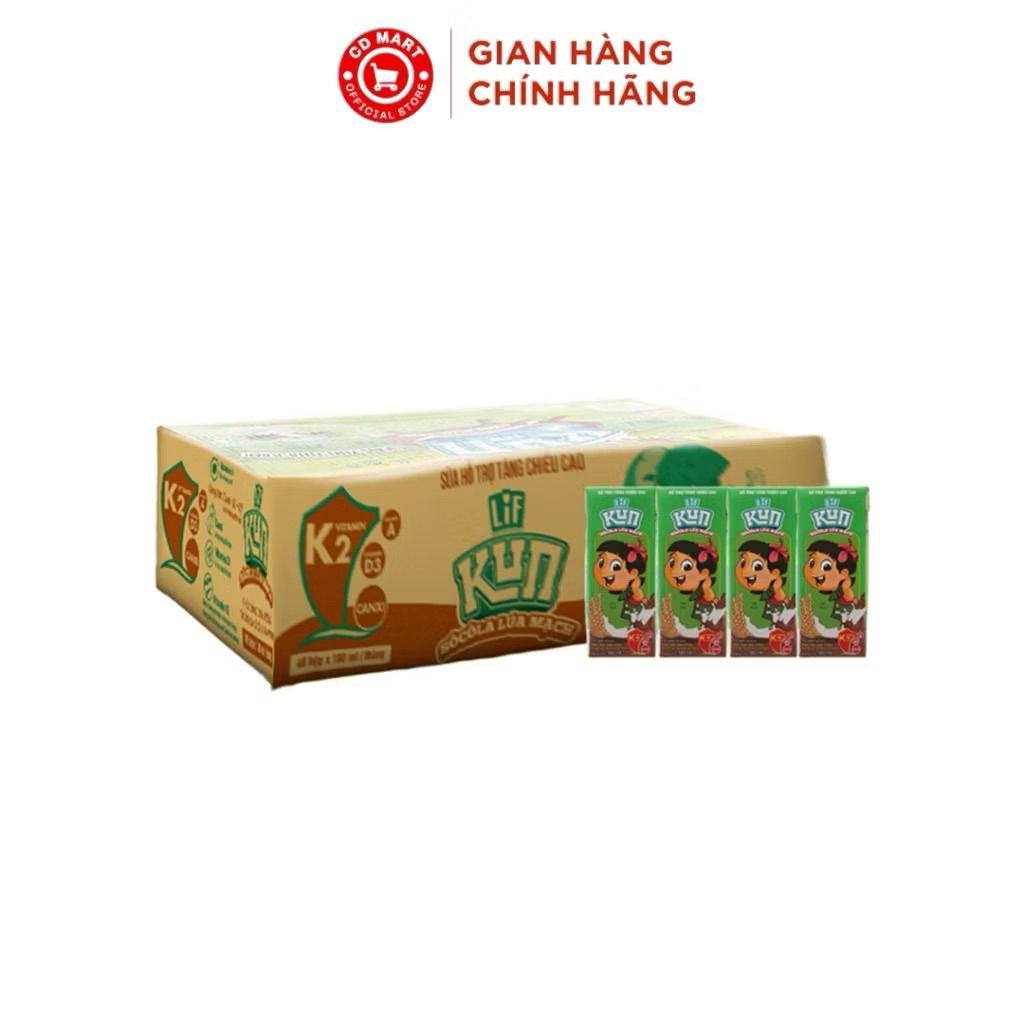 Thùng 48 Hộp Sữa  Uống KUN (Có Thẻ ) Hương Socola Lúa Mạch (K2) 180ml có thẻ đổi quà