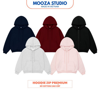  Áo Hoodie Zip Trơn Form Boxy Âu Mỹ Nỉ 2 Da Có Túi Trong Mooza Studio Dành Cho Nam Nữ Local Brand Basic 