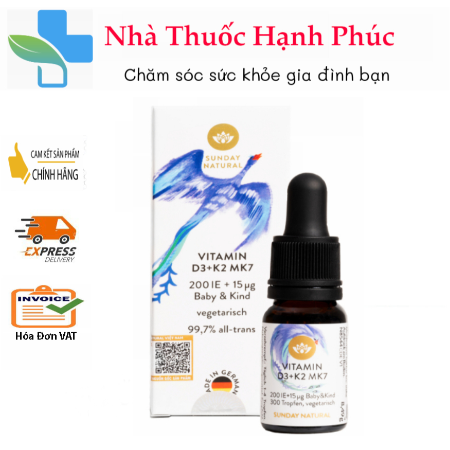 ( Nhập Khẩu) Vitamin D3 K2 MK7 Của Đức Sunday Natural - Giúp trẻ chắc khỏe xương,giảm quấy khóc đêm