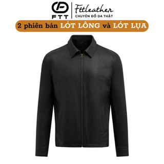 Áo da nam cổ bẻ, áo da thật cao cấp Fttleather da cừu Collar Jacket lót lông dáng suông mã AD408C