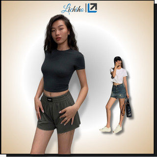 Áo croptop nữ kiểu cổ tròn tay ngắn basic tôn dáng áo thun trơn form body vải cotton co giãn LCH