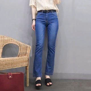 Quần Jean Nữ Ống Đứng Loe Nhẹ Fujiwa'Style - OL. Gấu May Lai, Lưng Ngang Rốn. Size Từ 42kg - 70kg