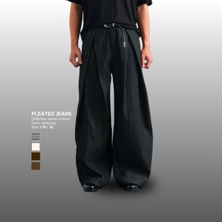  Quần Jeans Nam Kẻ Sọc Li Vát Chéo Ống Rộng Phủ Giày - Striped Wide Leg Jeans B Brown 