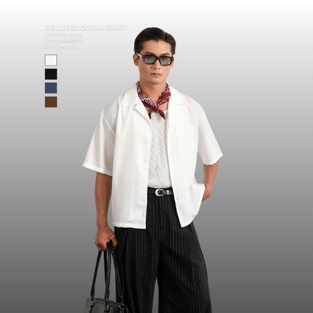 Áo Sơ Mi Nam Ngắn Tay Trơn Basic B Brown Relaxed Cuban Shirts  - Form Rộng, Dùng Hàng Ngày