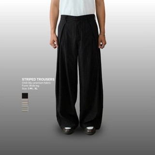  Quần Âu Nam Kẻ Sọc Li Vát Chéo Ống Rộng Phủ Giày - Striped Wide Leg Trousers B Brown 