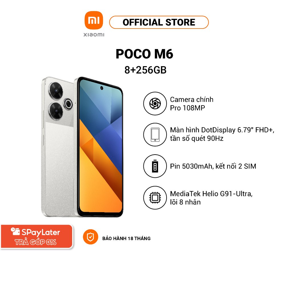 Điện thoại POCO M6 (8+256GB) | Màn hình FHD+ 6,79" 90Hz | MTK Helio G91-Ultra | Camera 108MP