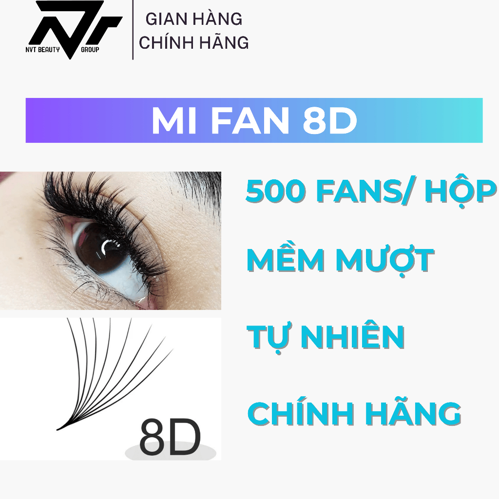 Mi Fan 8D 0.07mm Làm Sẵn Volume Chuẩn Form Xòe Đều Siêu Mảnh Nhẹ Tự Nhiên Đen Nhánh Cho Thợ Nối Mi C