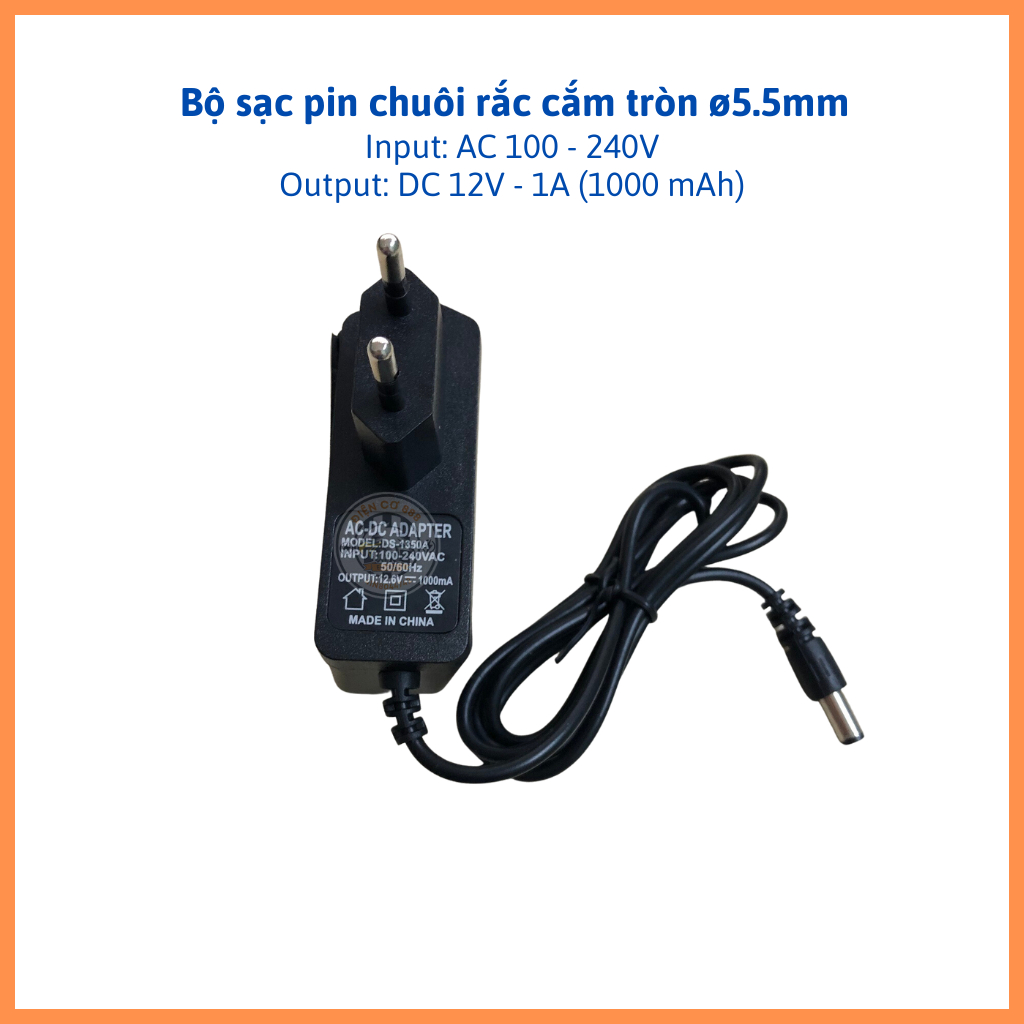 Cục sạc output 12 VDC - 1A jack 5.5 mm (input 100 -240VAC)