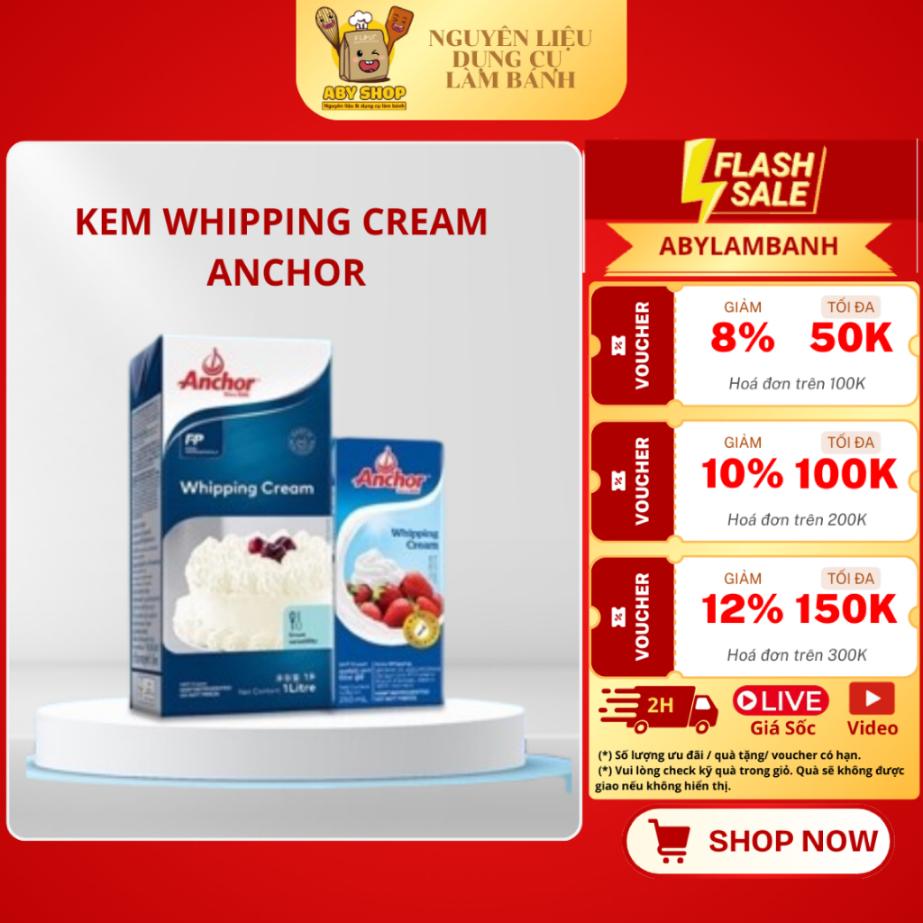 KEM SỮA WHIPPING CREAM ANCHOR - NẮP VẶN MỞ SEAL, Kem sữa tươi làm Panna cotta, mouse, tiramisu