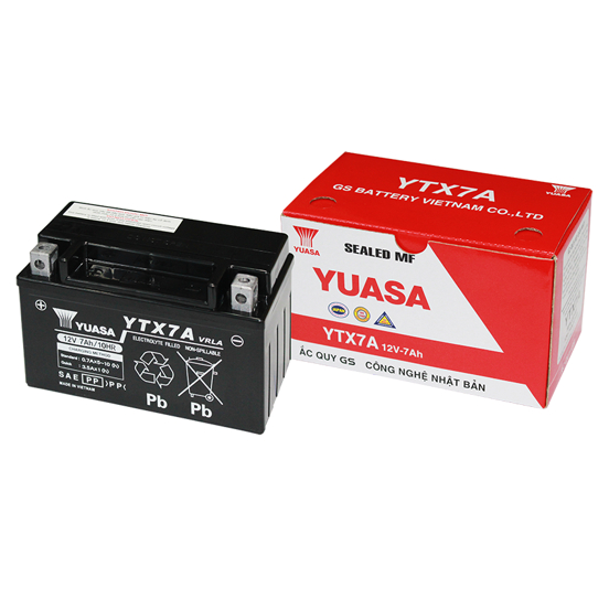 Bình ắc quy GS Yuasa YTX7A, 12V - 7Ah dùng cho Suzuki Amity, SYM Attila Fi
