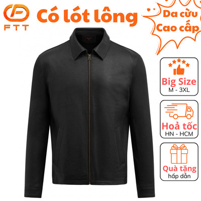 Áo khoác da nam lót lông cổ bẻ da cừu cao cấp FTT Leather Collar Jacket dáng suông AD408CL