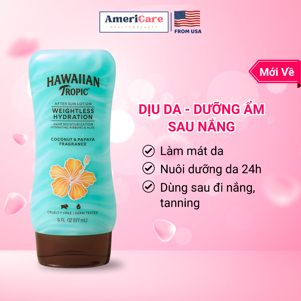 Kem dịu da sau nắng Hawaiian Tropic cấp ẩm sau nắng, gel nhả nắng Weightless Hydration After Sun Lot