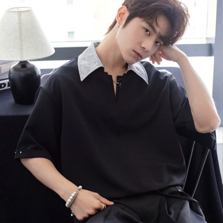 Áo Polo Nam Orven Form Rộng Cổ Phối Màu Xám ,Cotton Lạnh Cao Cấp, Thanh Lịch, Kháng Nhăn - SHINGHAI