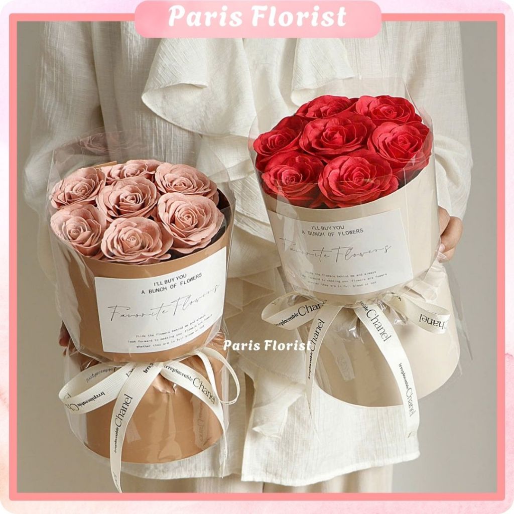 Paris-Bó hoa 7 bông sáp ecuado giống hoa thật quà tặng sinh nhật, tặng bạn gái,tặng1/6,trung thu,20/