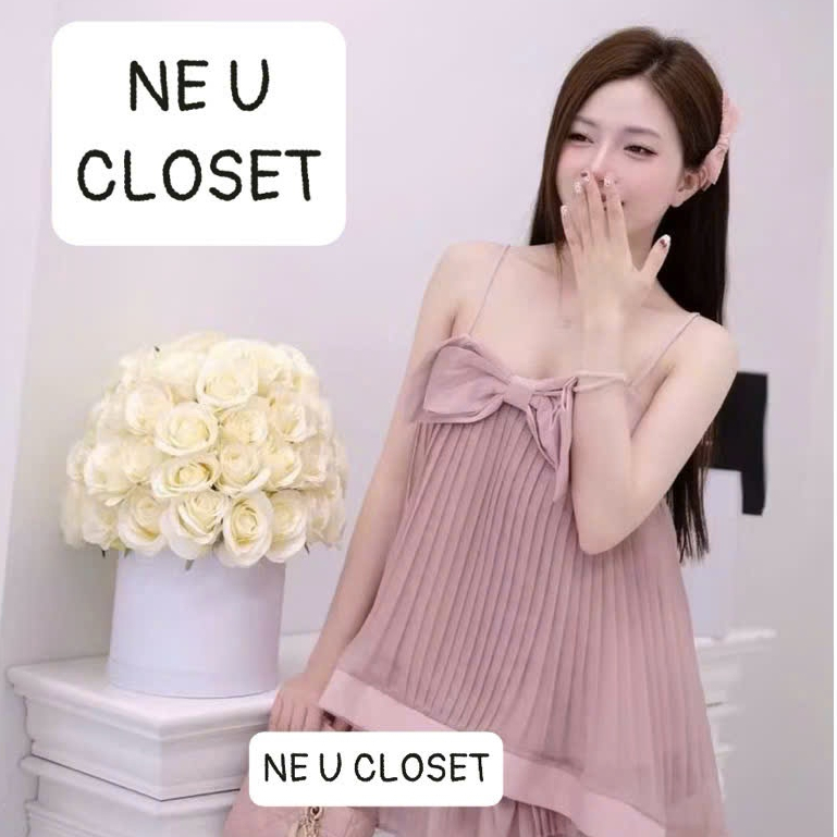[HÀNG THIẾT KẾ] Set váy babydoll 2 dây phối nơ ngực váy nữ sang chảnh set đầm babydoll set đầm bầu đ