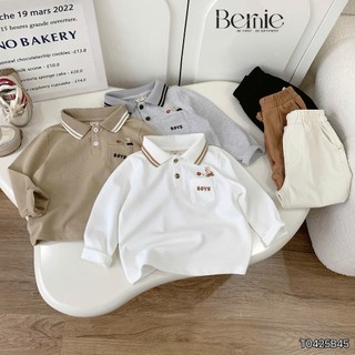 Bộ áo polo cotton dài tay bóng rổ basketball phối quần kaki Bernie cho bé 