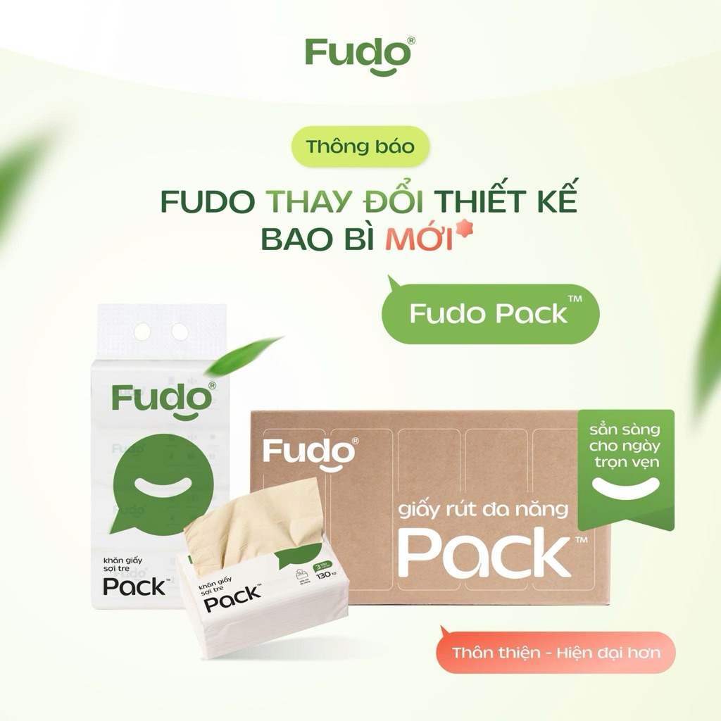   Mẫu mới Thùng 20 Gói Khăn Giấy Rút Sợi Tre Fudo Tissue Pack - Không tẩy trắng không bụi mịn an toàn cho bé 