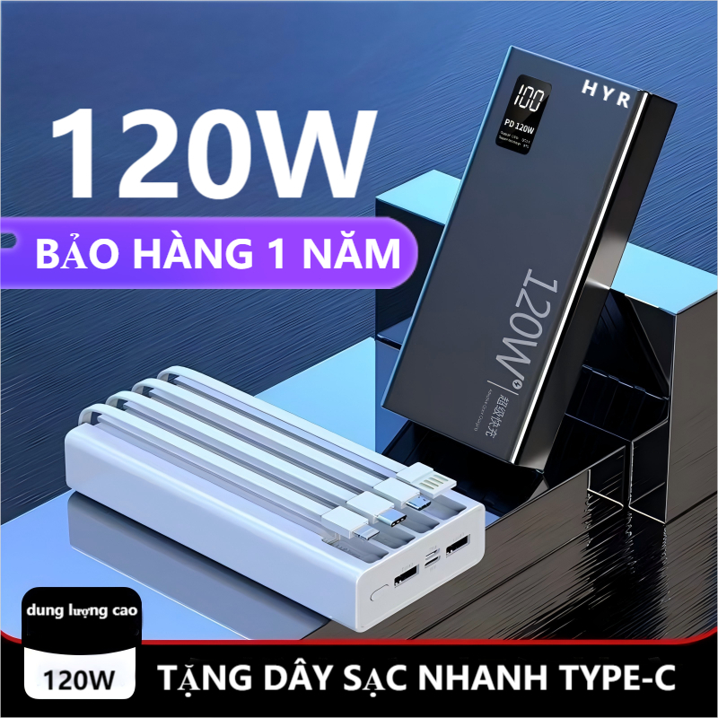 (Tặng Cáp Sạc Nhanh)Bộ Sạc 50000mAh 80000mAh sạc nhanh pin 120W dung lượng lớn có sẵn nhiều dây sạc