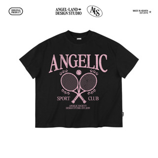 Áo thun form Boxy ANGELIC SPORT CLUB Màu ĐEN IN HỒNG Angelic Society chính hãng