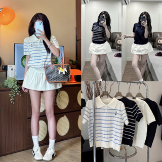 (HÀNG QC LOẠI ĐẸP CÓ SẴN) Áo len nữ ngắn tay CỔ BẺ POLO THÊU GẤU vặn thừng MỀM MẠI phù hợp đi học, đi làm, đi chơi