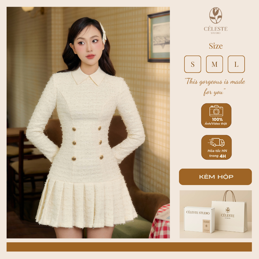 CÉLESTE - Váy Dạ Tweed Dài Tay Mia Dress