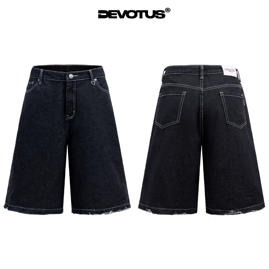 QUẦN SHORT RAW DENIM JEAN DEVOTUS FORM ỐNG RỘNG QUA GỐI UNISEX - RAW DENIM RÁCH LINE