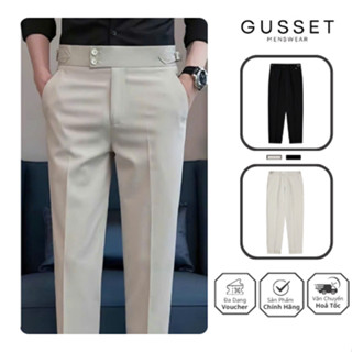  Quần Âu Nam Ống Suông Sidetab Đai Chỉnh Eo GUSSET Mã QAK Quần Tây Nam Dáng Baggy Công Sở Vải Tăm Lì Co Giãn Nhẹ 