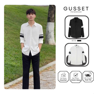 Áo Sơ Mi Trắng Nam Đi Học GUSSET SMP11 Dài Tay Form Rộng Thiết Kế Phối Viền 2 Tay Style Basic Hàn Quốc