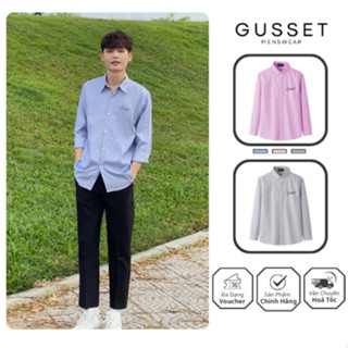  Áo Sơ Mi Unisex GUSSET Kẻ Sọc Tay Dài Oxford SMP16 thêu Logo phong cách Hàn Quốc 