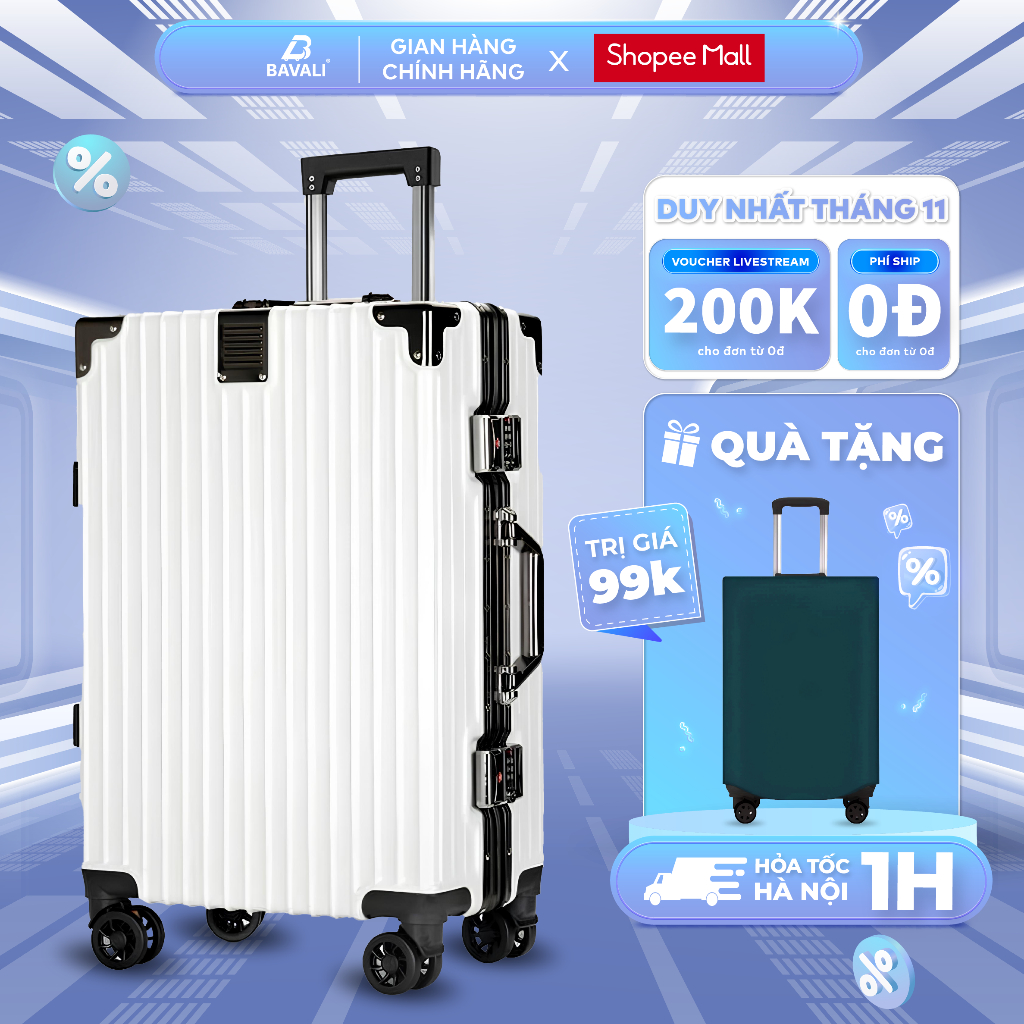 Vali Khung Nhôm BCT9034 Size 20/24/28 Cao Cấp Bịt 4 Góc Chống Va Đập Mạnh Bảo Hành 5 Năm