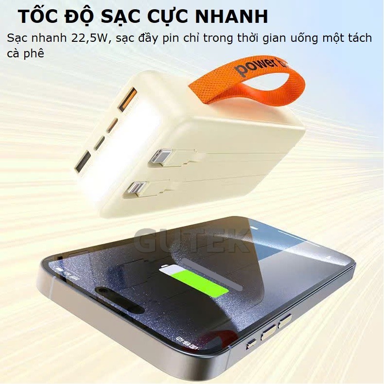 Pin sạc dự phòng 50000mAh Gutek GT240 sạc nhanh 22,5W có dây cắm nhiều điện thoại | BigBuy360 - bigbuy360.vn