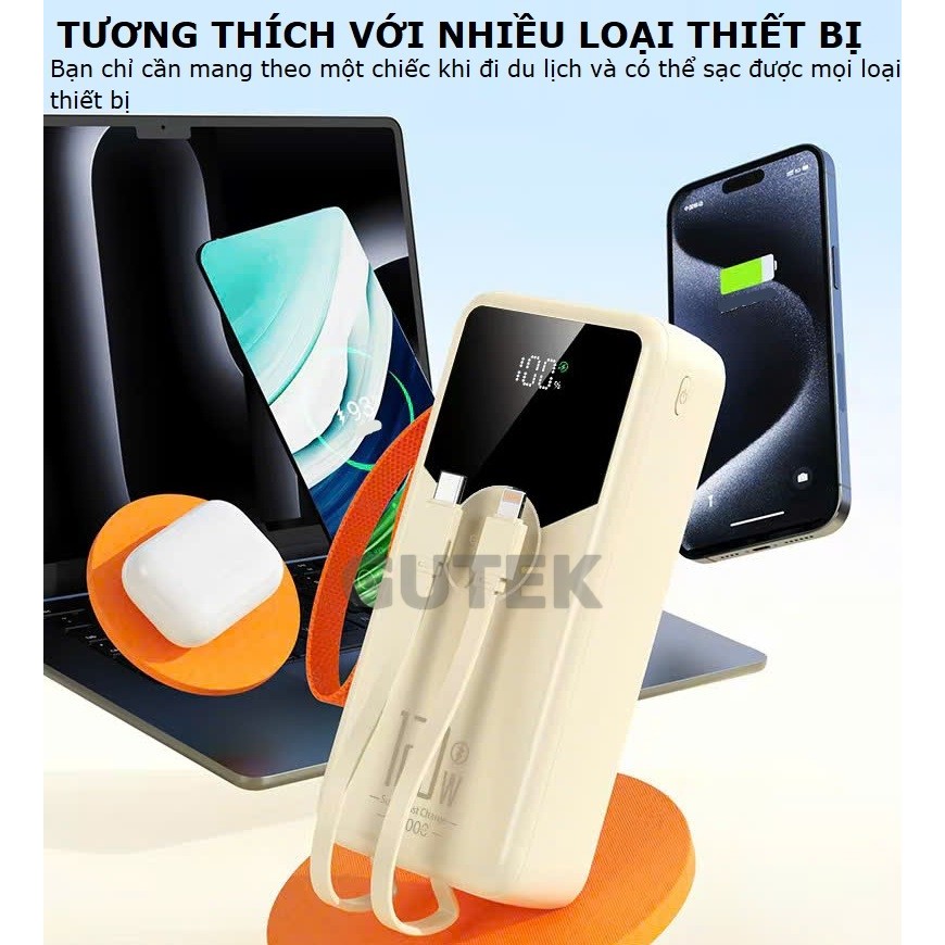 Pin sạc dự phòng 50000mAh Gutek GT240 sạc nhanh 22,5W có dây cắm nhiều điện thoại | BigBuy360 - bigbuy360.vn