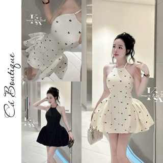  Đầm ngắn cổ yếm hoạ tiết “ TIM  BI NHỎ “ ôm body – Váy xoè phồng hoạ tiết tiểu thư by Cá Boutique 