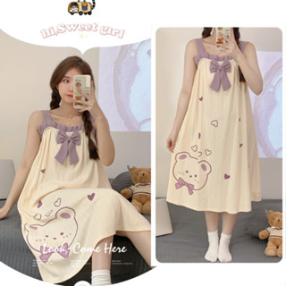 Váy Hai Dây HUNALY đầm Ngủ Nữ Xuân Hè Hoa Áo Bộ Đồ Ngủ Quảng Châu bigsize freesize cute thoáng mát D027 T14T2
