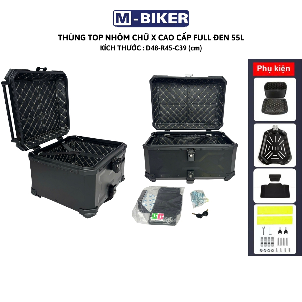 Thùng nhôm xe máy 55L Thùng nhôm 55L dành cho xe máy và xe motor