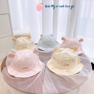 [A56 loại đẹp] Mũ bèo sơ sinh kèm khăn voan cho bé gái 0-14 tháng