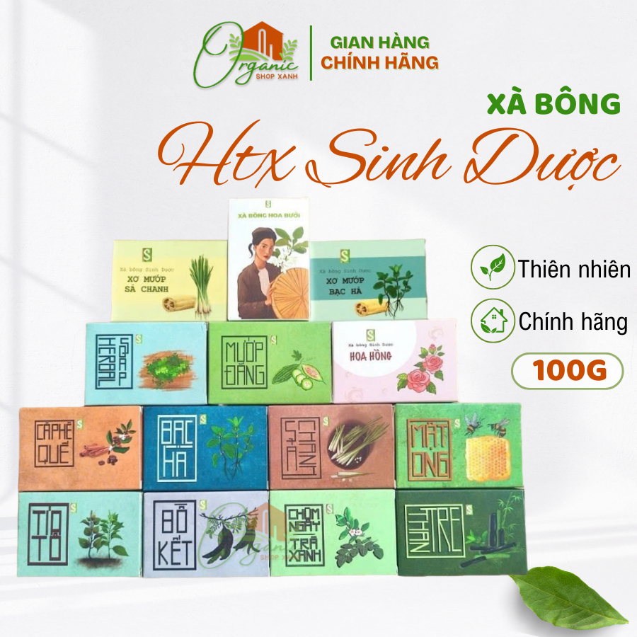 Xà Bông Sinh Dược HTX Sinh Dược Xà Phòng Thảo Dược Bánh 100g, xà phòng thiên nhiên