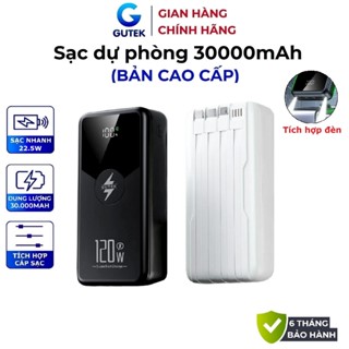 Pin sạc dự phòng Gutek GT239 dung lượng 30000mAh sạc nhanh 22,5W/120W tích hợp dây cáp