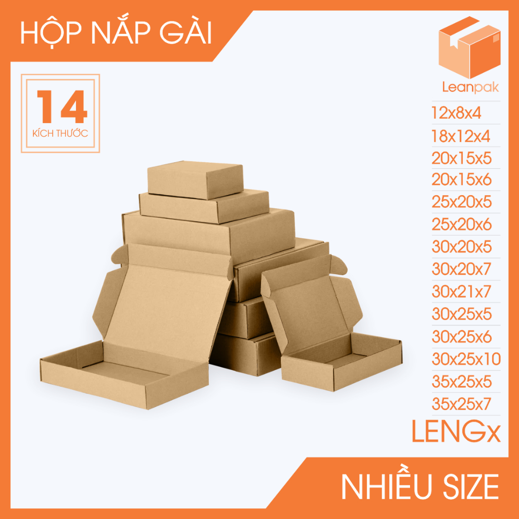 Combo 20 Hộp carton nắp gài đóng hàng giá rẻ - Hộp gói hàng thời trang - Size trung lớn - LENG