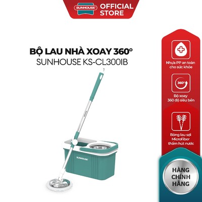 Bộ lau nhà xoay 360 độ Sunhouse KS-CL300IB - Nhựa nguyên sinh siêu bền - Thấm hút tốt - Chuyển động 360 độ